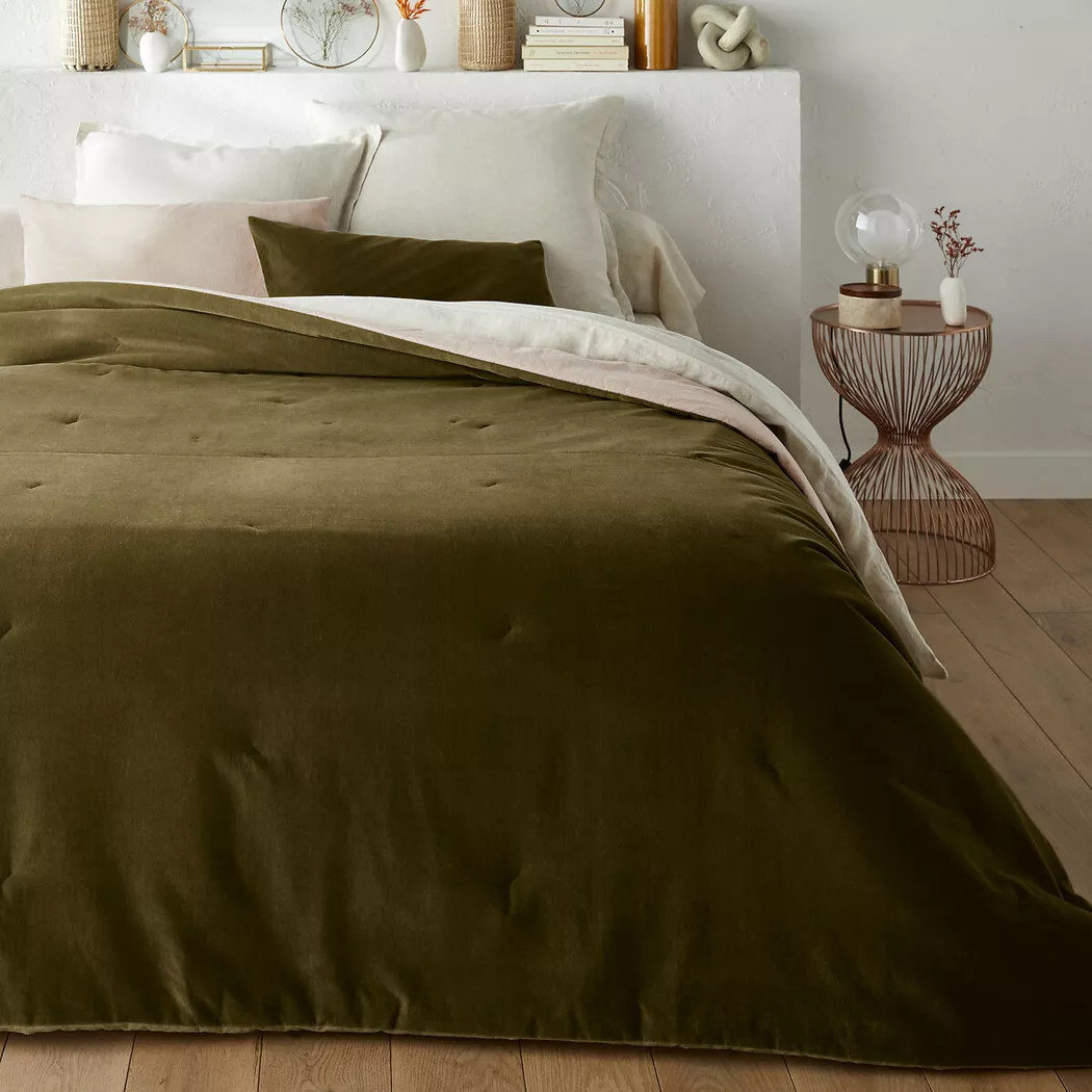 La Redoute Intérieurs - Gesteppte Tagesdecke Velvet aus Baumwollsamt, 230 x 250 cm, Grün