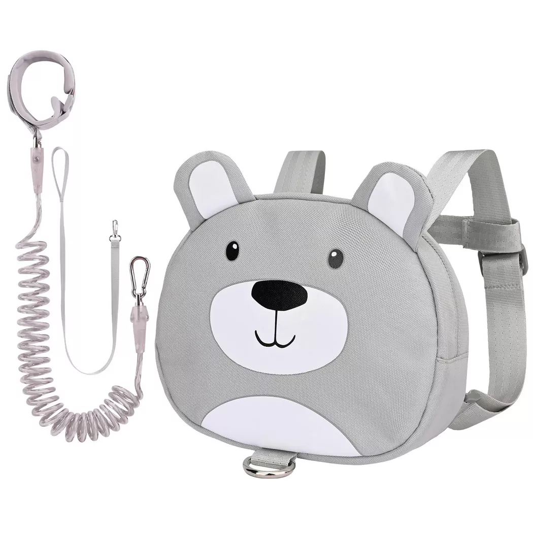 Only-bags.store - Tier-Kleinkind-Rucksack mit Sicherheitsleinen, Mini-Tasche mit Sicherheitsleine für Kinder, tragbarer Rucksack, One Size, Grau