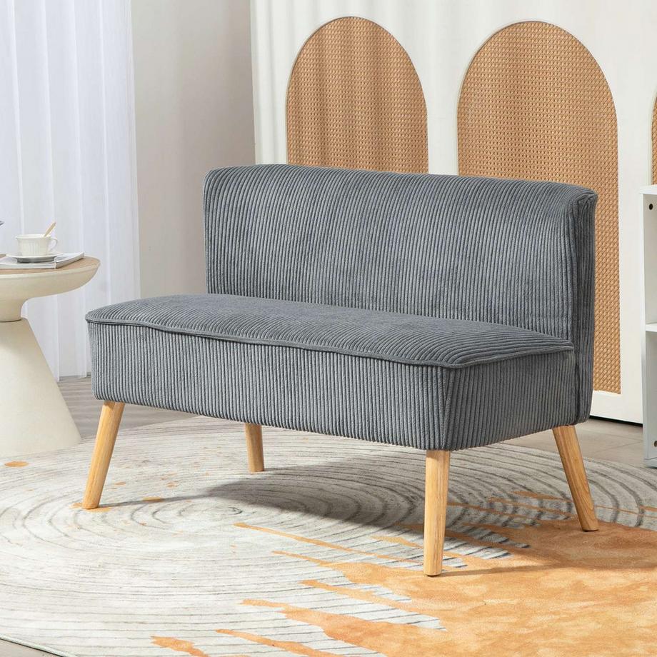 Northio 2 Sitzer Sofa, Couch mit Kordoptik, Holzbeine, Gepolsterter Polstersofa, Doppelsofa für Wohnzimmer, Schlafzimmer, 117 x 56,5 x 77 cm, Grau  