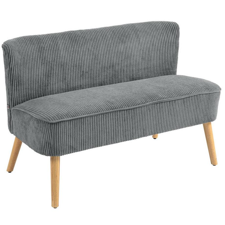 Canapé 2 places, canapé aspect velours côtelé, pieds en bois, canapé rembourré, canapé double pour salon, chambre à coucher, 117 x 56,5 x 77 cm, gris