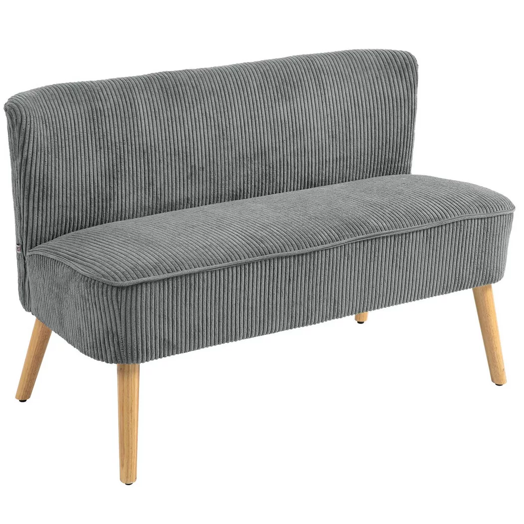 Northio - 2 Sitzer Sofa, Couch mit Kordoptik, Holzbeine, Gepolsterter Polstersofa, Doppelsofa für Wohnzimmer, Schlafzimmer, 117 x 56,5 x 77 cm, Grau, 130 x 78 cm