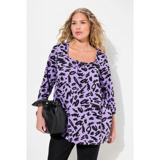 Ulla Popken  Shirt, A-Linie, Zierfalten, Carree-Ausschnitt, 3/4-Arm 