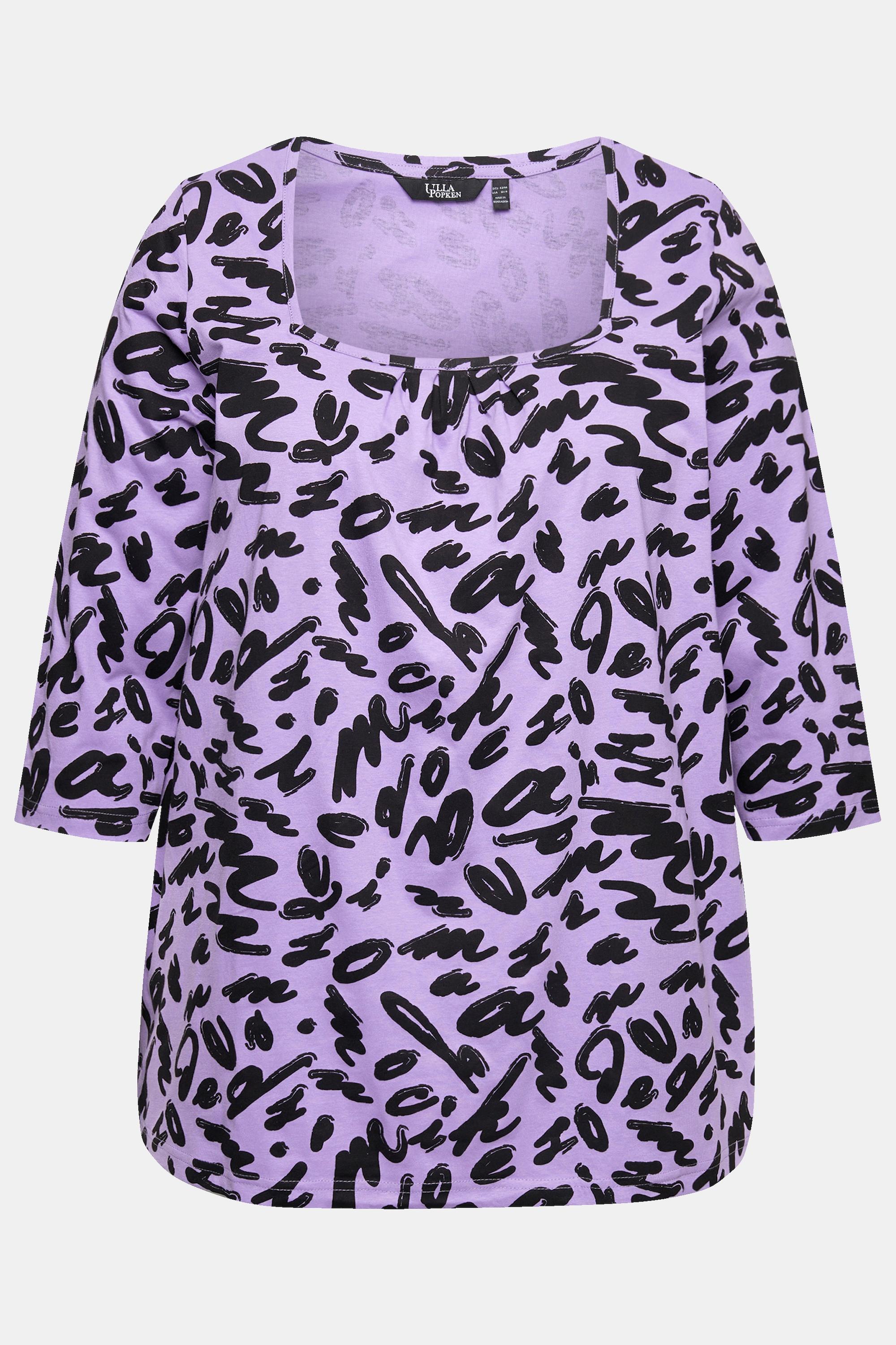 Ulla Popken  Shirt, A-Linie, Zierfalten, Carree-Ausschnitt, 3/4-Arm 