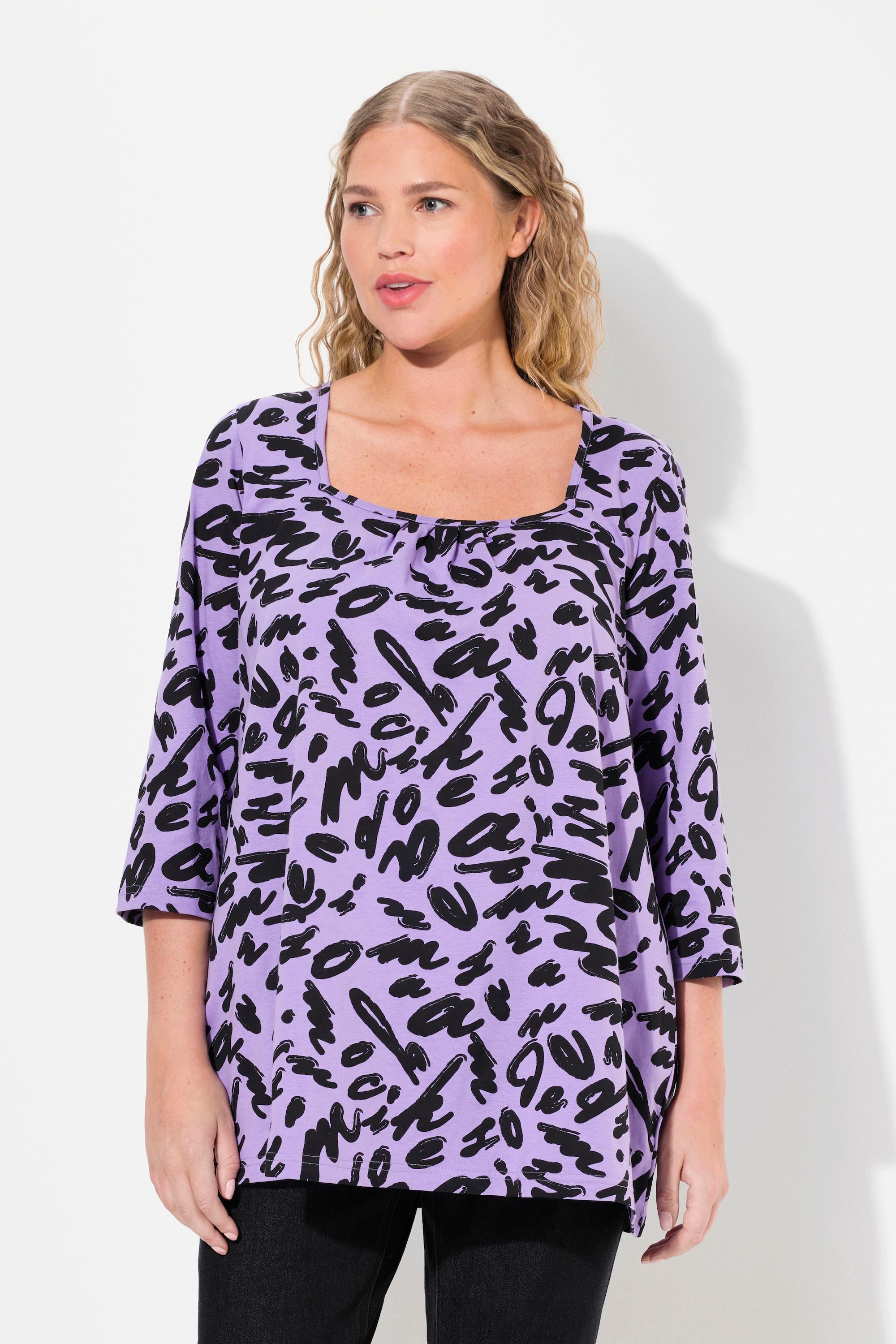 Ulla Popken  Shirt, A-Linie, Zierfalten, Carree-Ausschnitt, 3/4-Arm 