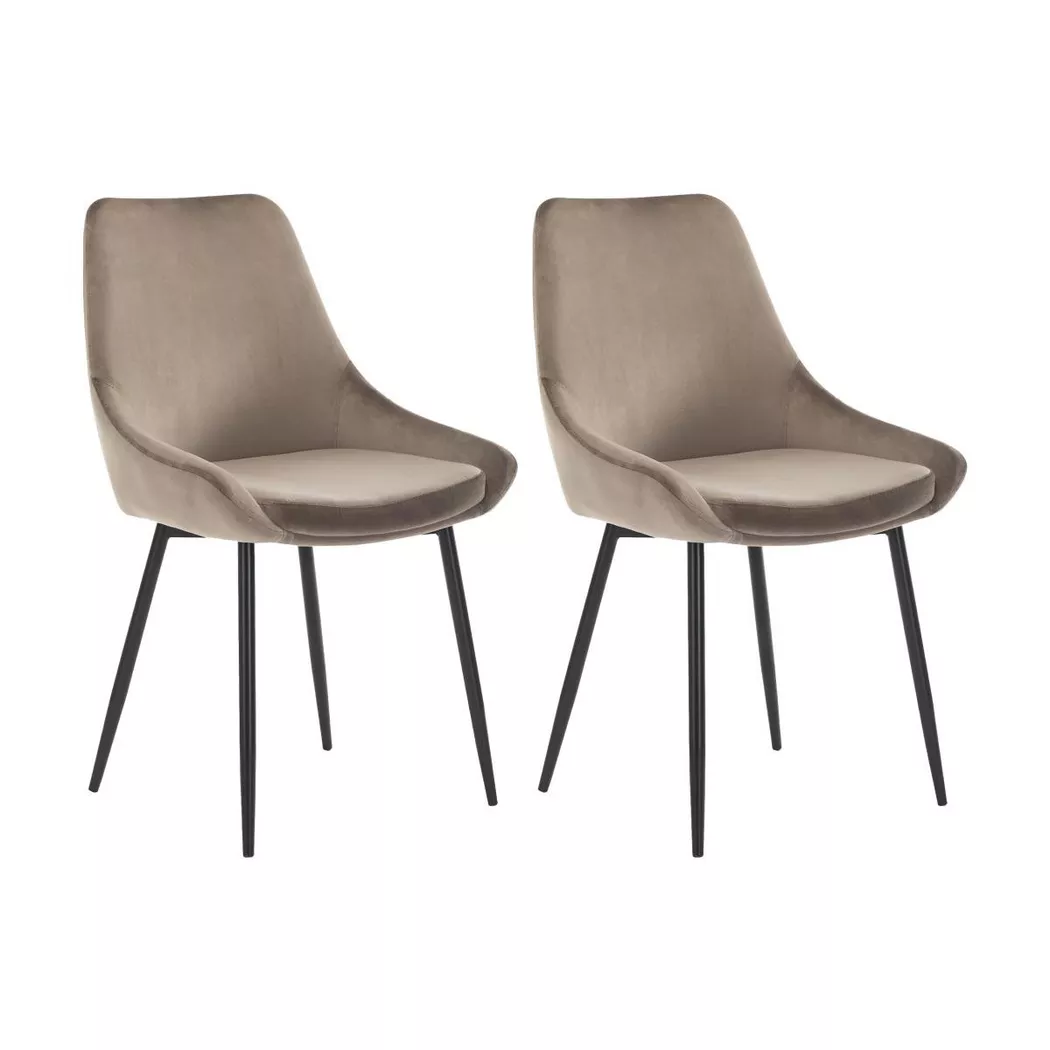 Vente-unique - Lot de 2 chaises Velours métal MASURIE, One Size, Beige