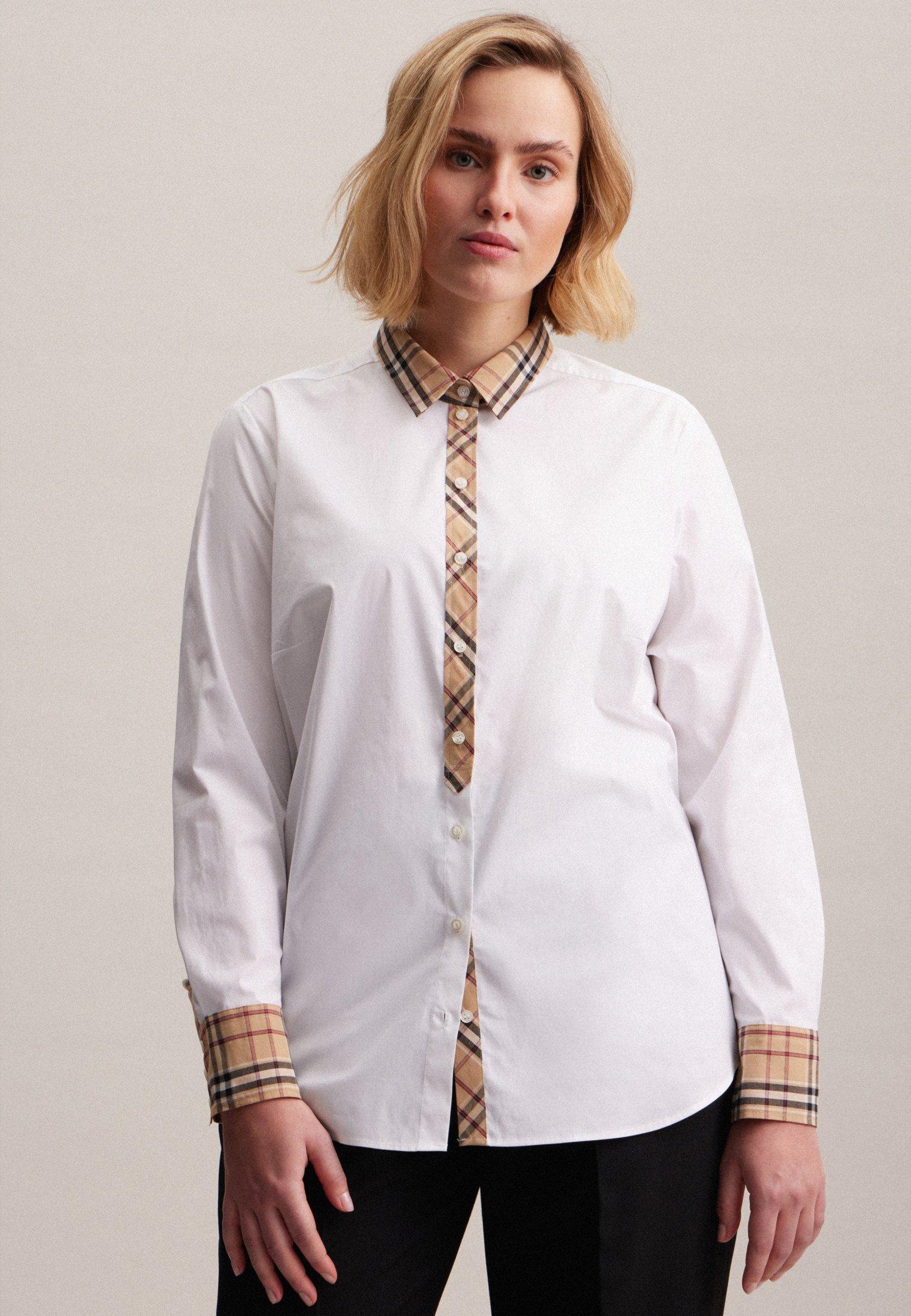 Image of Hemdbluse Uni Langarm Kragen Damen Weiss 50