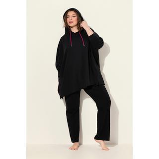 Ulla Popken  Femme Grandes tailles Poncho d'intérieur oversize, capuche et manches longues noir 3+ 833728100-3+ 