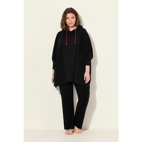 Ulla Popken  Femme Grandes tailles Poncho d'intérieur oversize, capuche et manches longues noir 3+ 833728100-3+ 