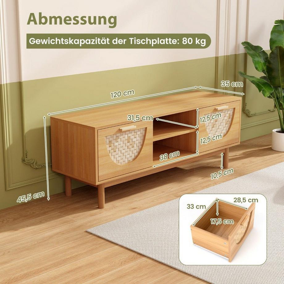 Northio Mobile TV con 2 cassetti e ripiani aperti per TV fino a 55 pollici Mobile TV basso  