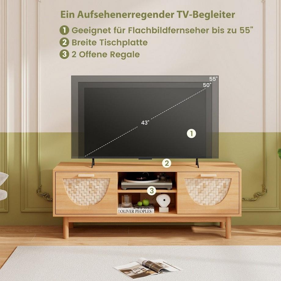 Northio Mobile TV con 2 cassetti e ripiani aperti per TV fino a 55 pollici Mobile TV basso  