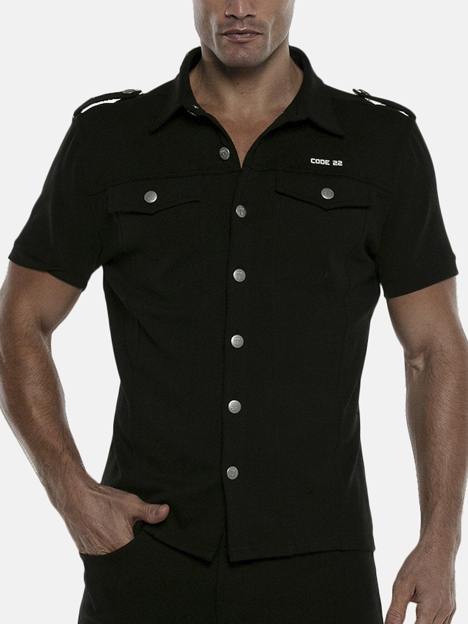 Image of Hemd Mit Kurzen Ärmeln Stretch Unisex Schwarz L