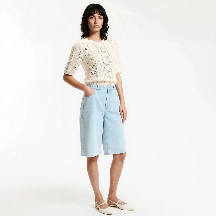 La Redoute Collections Feinstrick Rundhals Pointelle Muster Pullover  