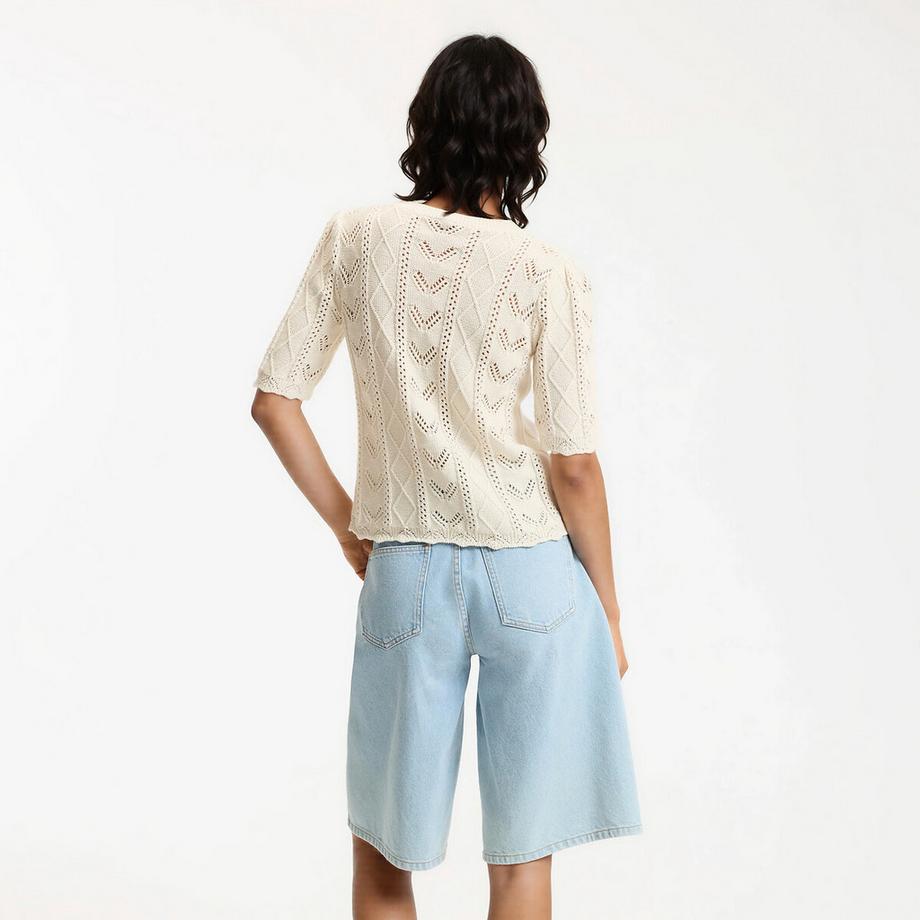 La Redoute Collections Feinstrick Rundhals Pointelle Muster Pullover  