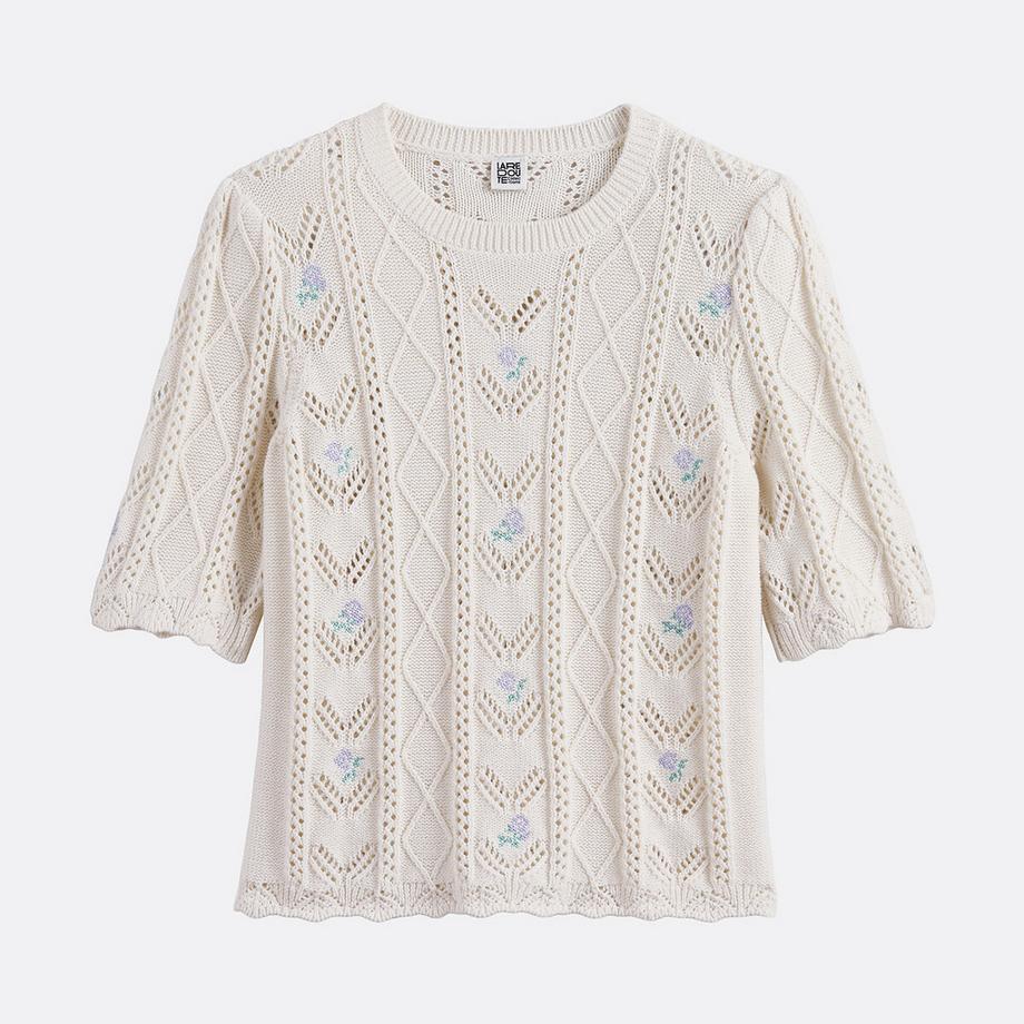 La Redoute Collections Feinstrick Rundhals Pointelle Muster Pullover  