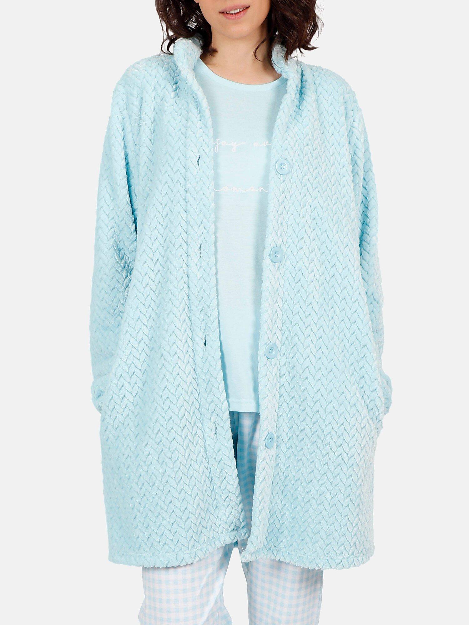 Image of Fleece-morgenmantel Enjoy Vichy Damen Blau S