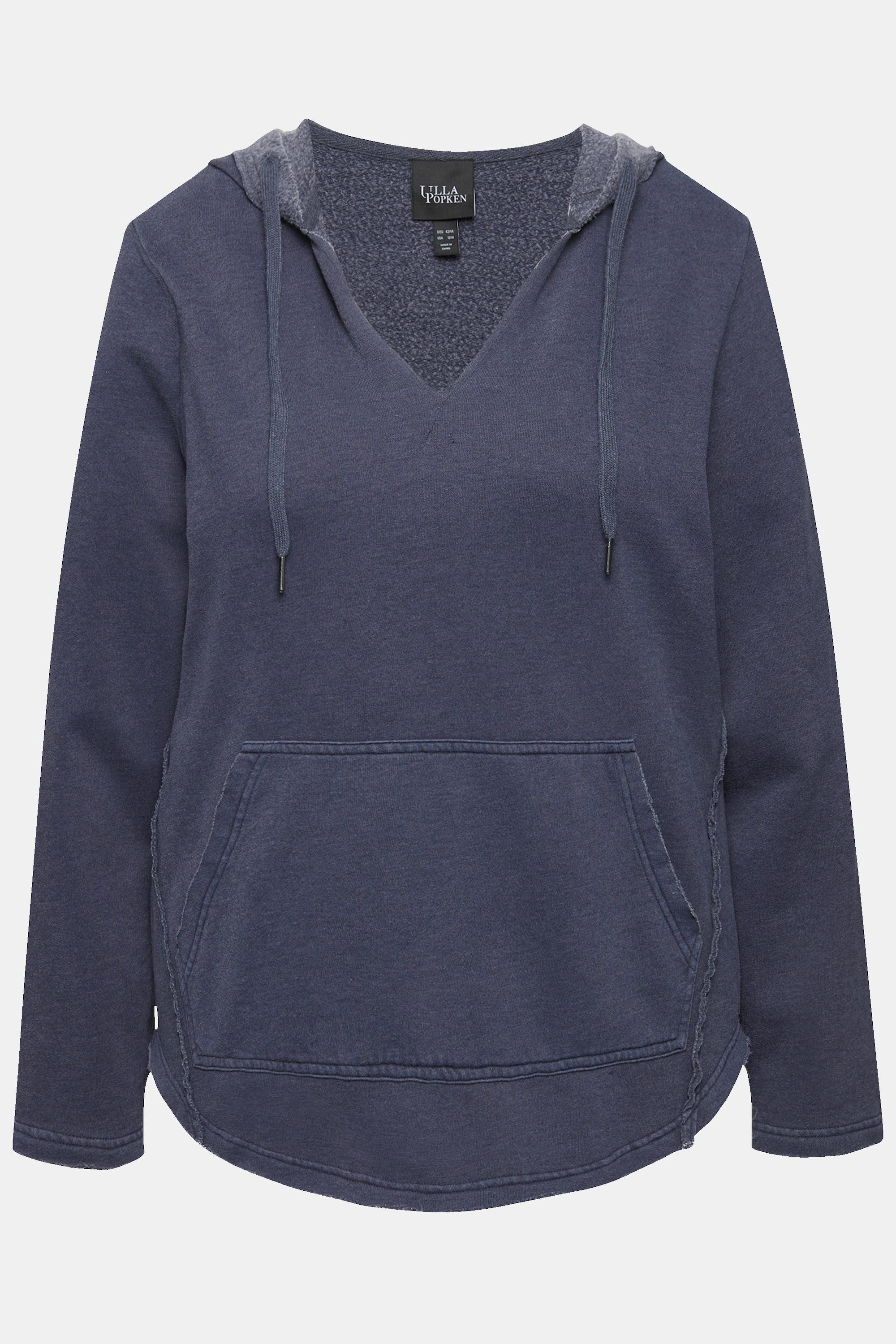 Ulla Popken  Hoodie, offenkantig, Kapuze, V-Ausschnitt, Langarm 