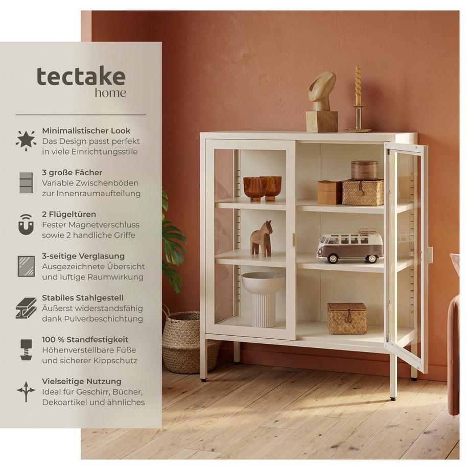 Tectake Metallvitrine Baker Glastüren mit Magnetverschluss verstellbare Zwischenböden  