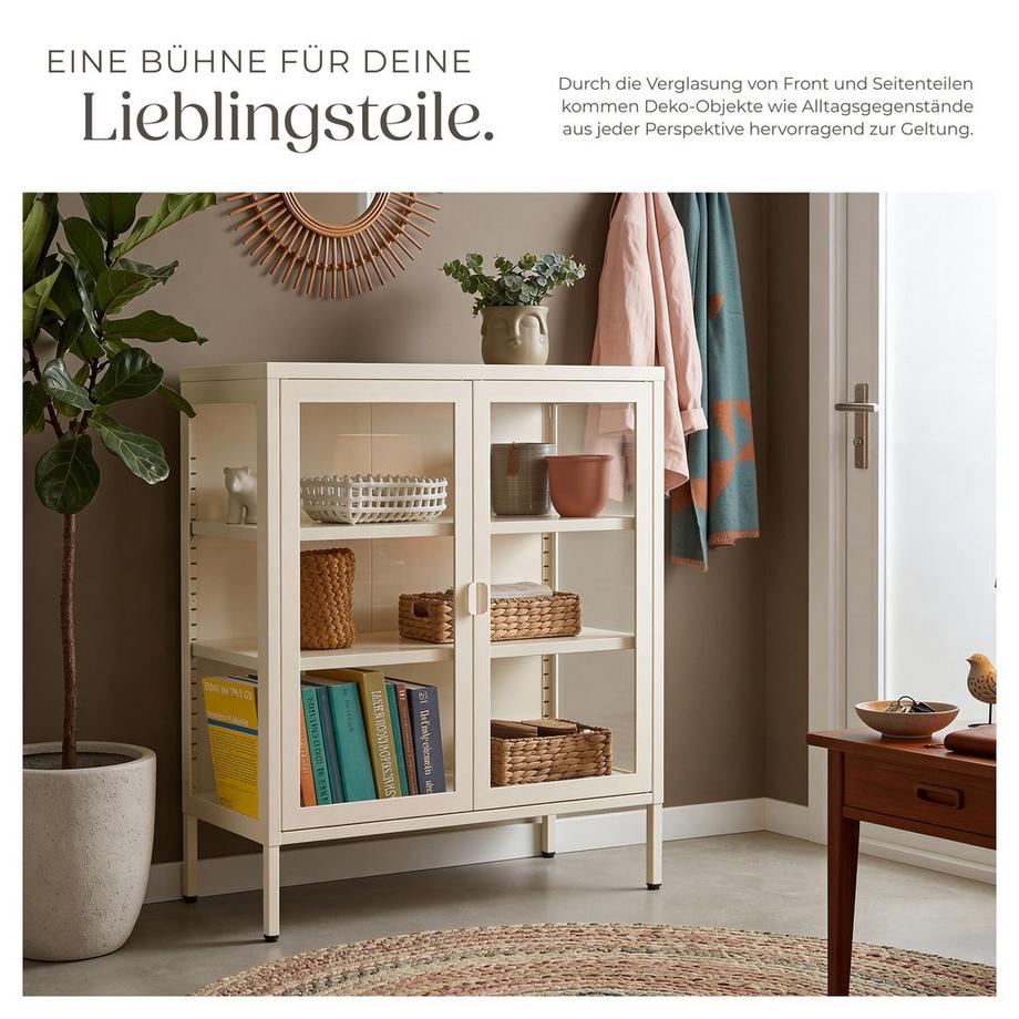 Tectake Metallvitrine Baker Glastüren mit Magnetverschluss verstellbare Zwischenböden  