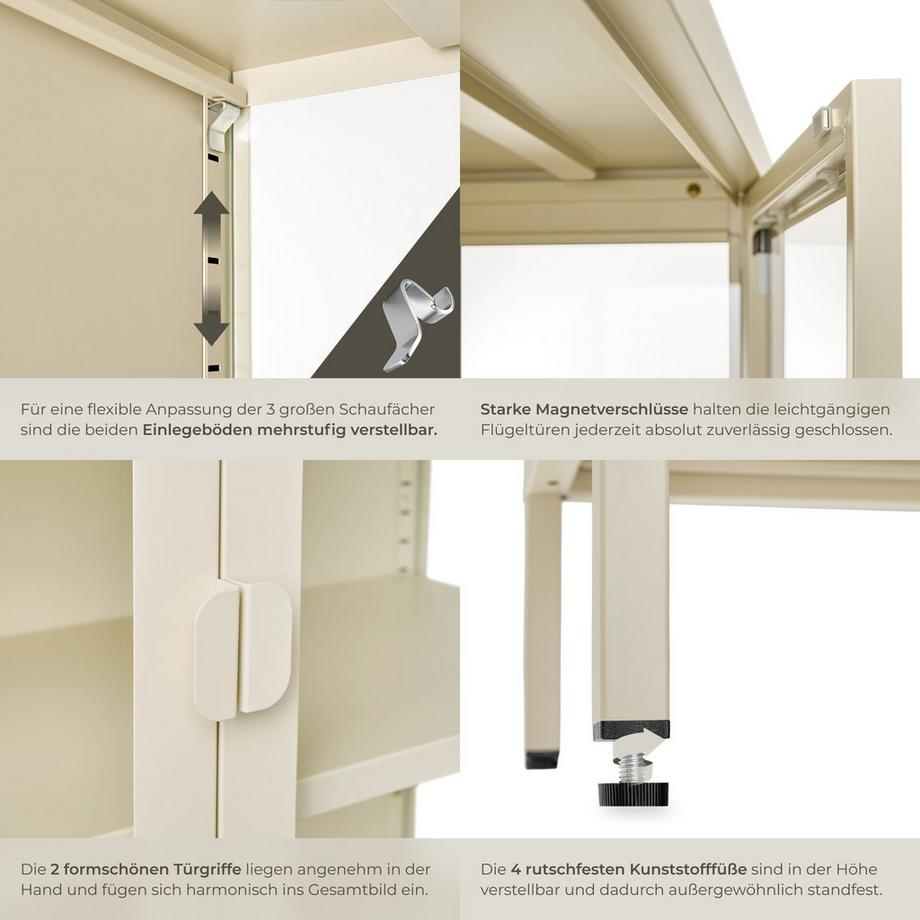 Tectake Metallvitrine Baker Glastüren mit Magnetverschluss verstellbare Zwischenböden  
