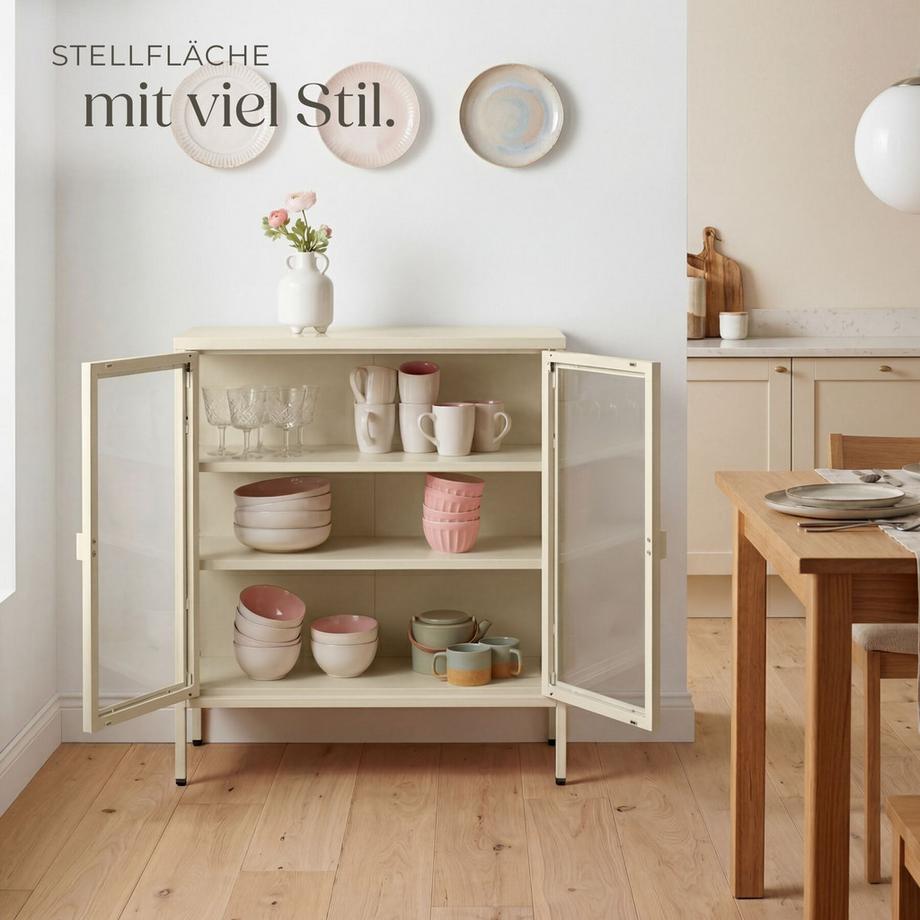 Tectake Metallvitrine Baker Glastüren mit Magnetverschluss verstellbare Zwischenböden  