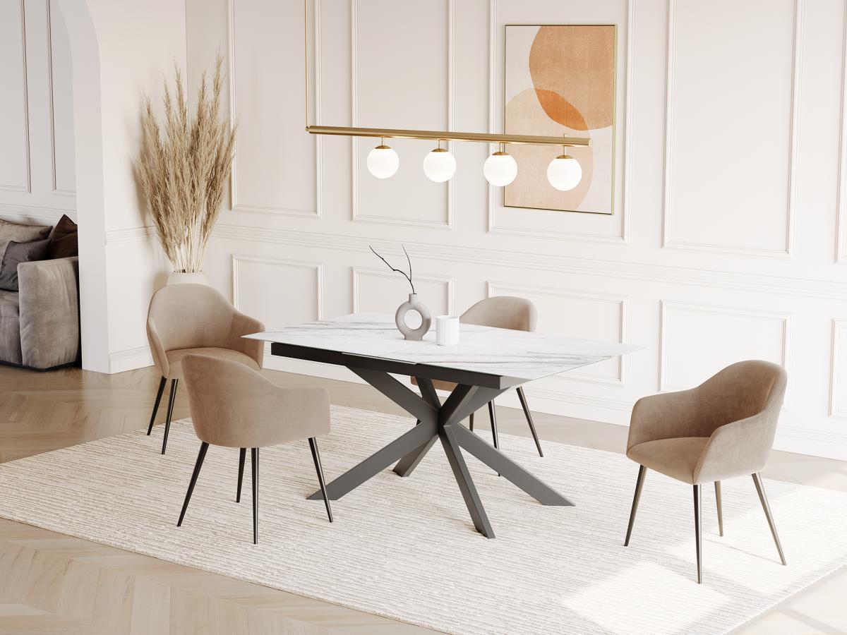 Vente-unique Table à  manger extensible ALBINA 6 à  8 cous Céramique Verre trempé Effet marbre  