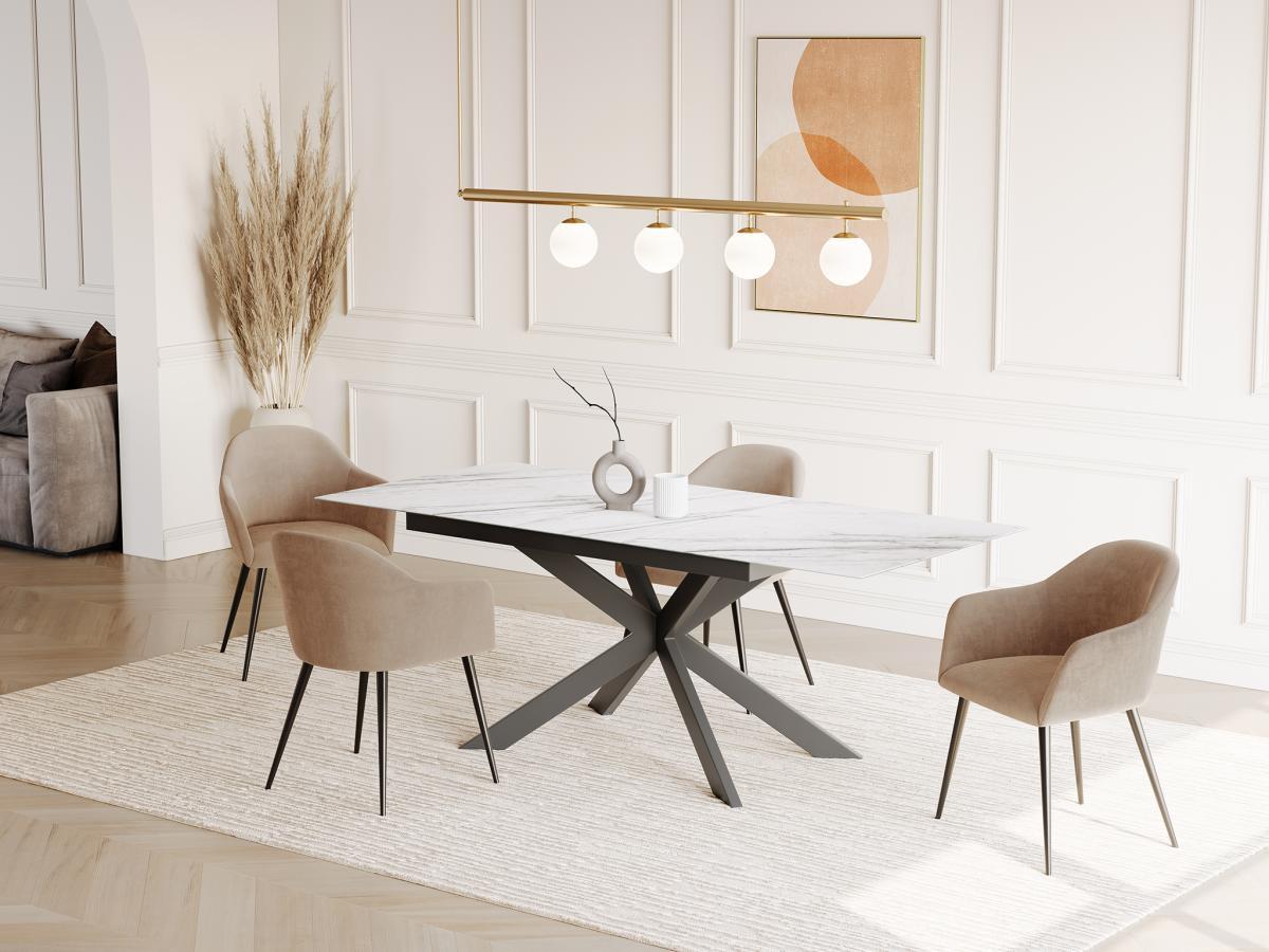 Vente-unique Table à  manger extensible ALBINA 6 à  8 cous Céramique Verre trempé Effet marbre  