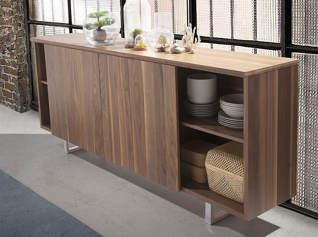 ANGEL CERDA Walnut wood and chrome steel sideboard  