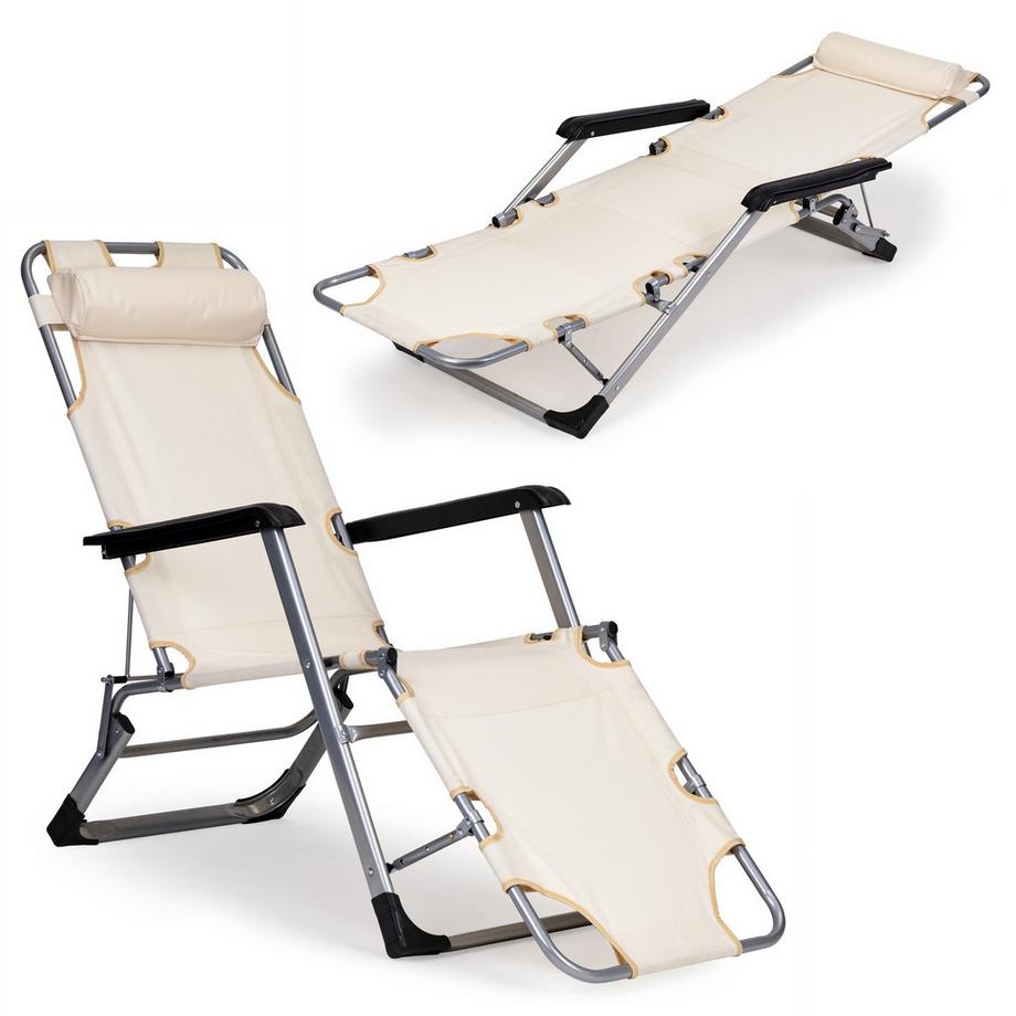 Transat, chaise de plage de jardin, transat pliable 2en1