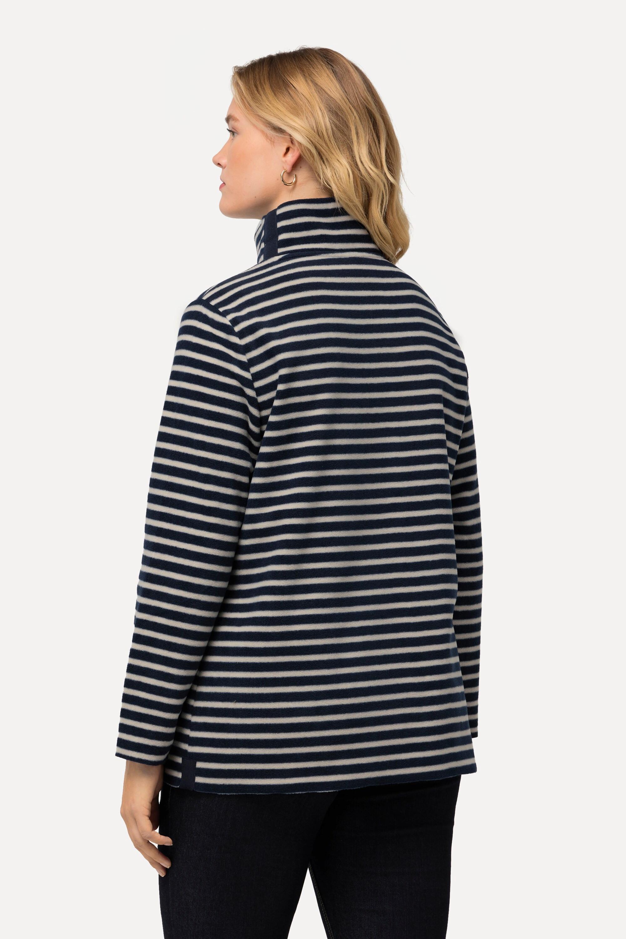 Ulla Popken  Pullover di pile con righe, collo alto, maniche lunghe e materiale riciclato 