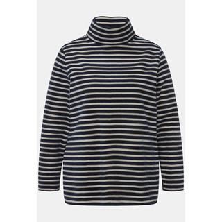 Ulla Popken  Pullover di pile con righe, collo alto, maniche lunghe e materiale riciclato 