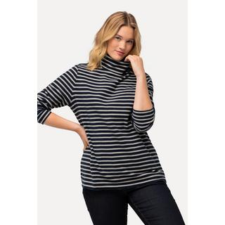 Ulla Popken  Pullover di pile con righe, collo alto, maniche lunghe e materiale riciclato 