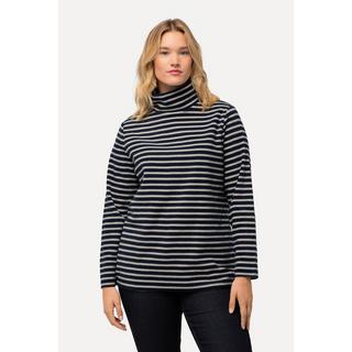 Ulla Popken  Pullover di pile con righe, collo alto, maniche lunghe e materiale riciclato 