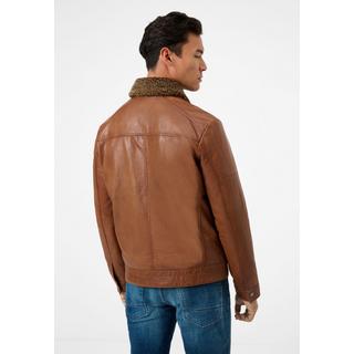 RICANO  Veste en cuir pour homme Dino, col en fourrure et poches poitrine 