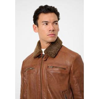 RICANO  Veste en cuir pour homme Dino, col en fourrure et poches poitrine 