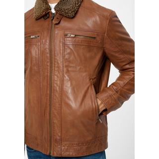 RICANO  Veste en cuir pour homme Dino, col en fourrure et poches poitrine 