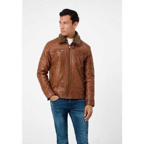 RICANO  Veste en cuir pour homme Dino, col en fourrure et poches poitrine 