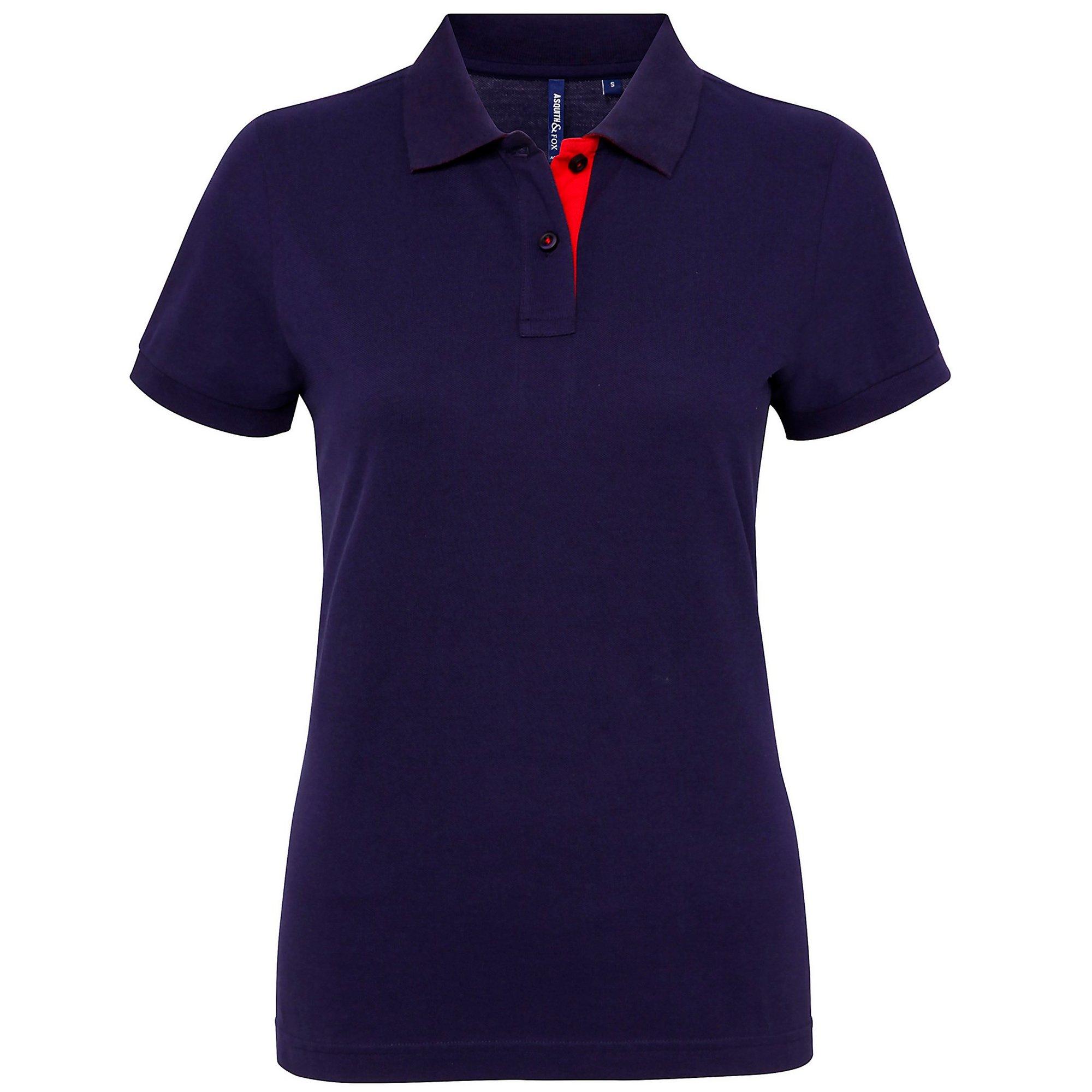 Image of Kurzarm Kontrast Polo Shirt Damen Marine S