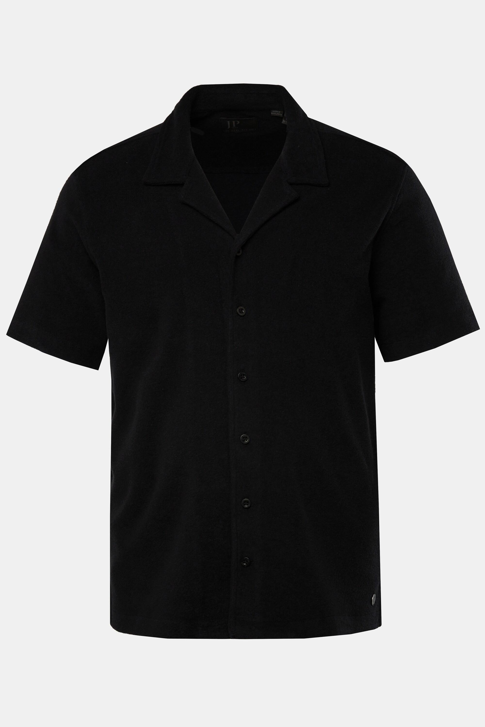 JP1880  Chemise en tissu éponge à manches courtes et col cubain. Coupe Cuba-Fit noir 