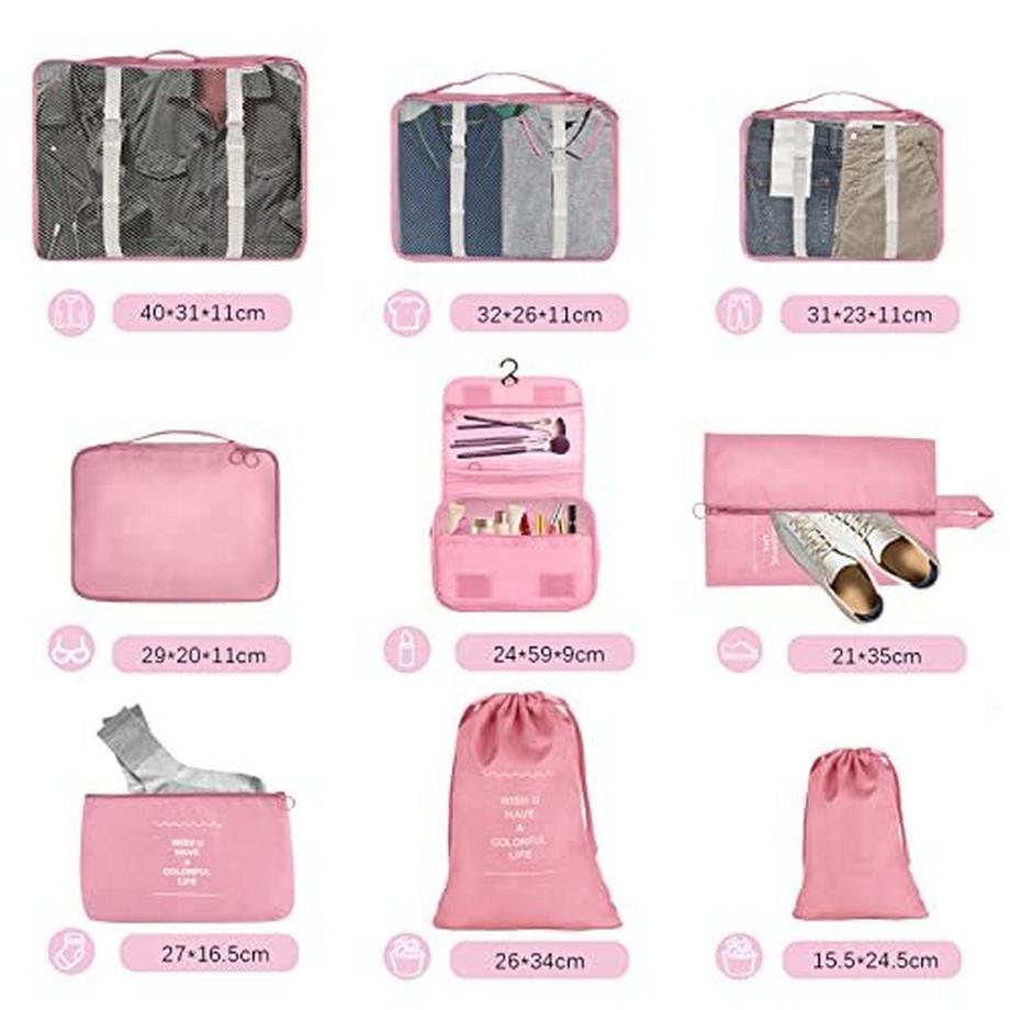 Only-bags.store  Travel Suitcase Organizer Set 9-teilige Packwürfel, Multifunktionale wasserdichte Packwürfel 