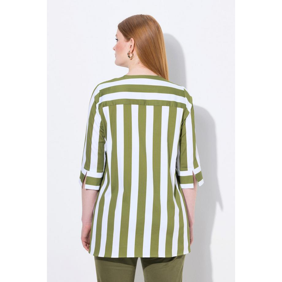 Ulla Popken Righe Verticali Taglio Svasato Scollo a V Maniche 3/4 Blusa  