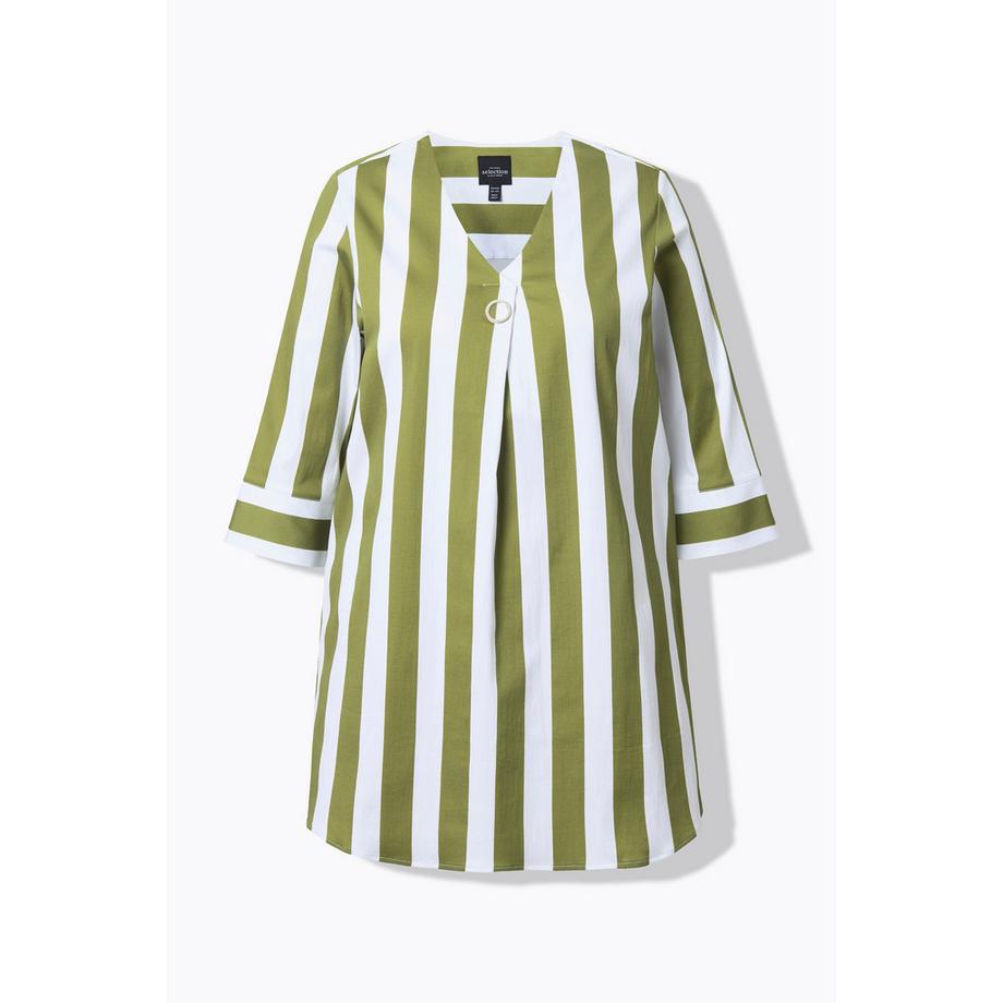 Ulla Popken Righe Verticali Taglio Svasato Scollo a V Maniche 3/4 Blusa  