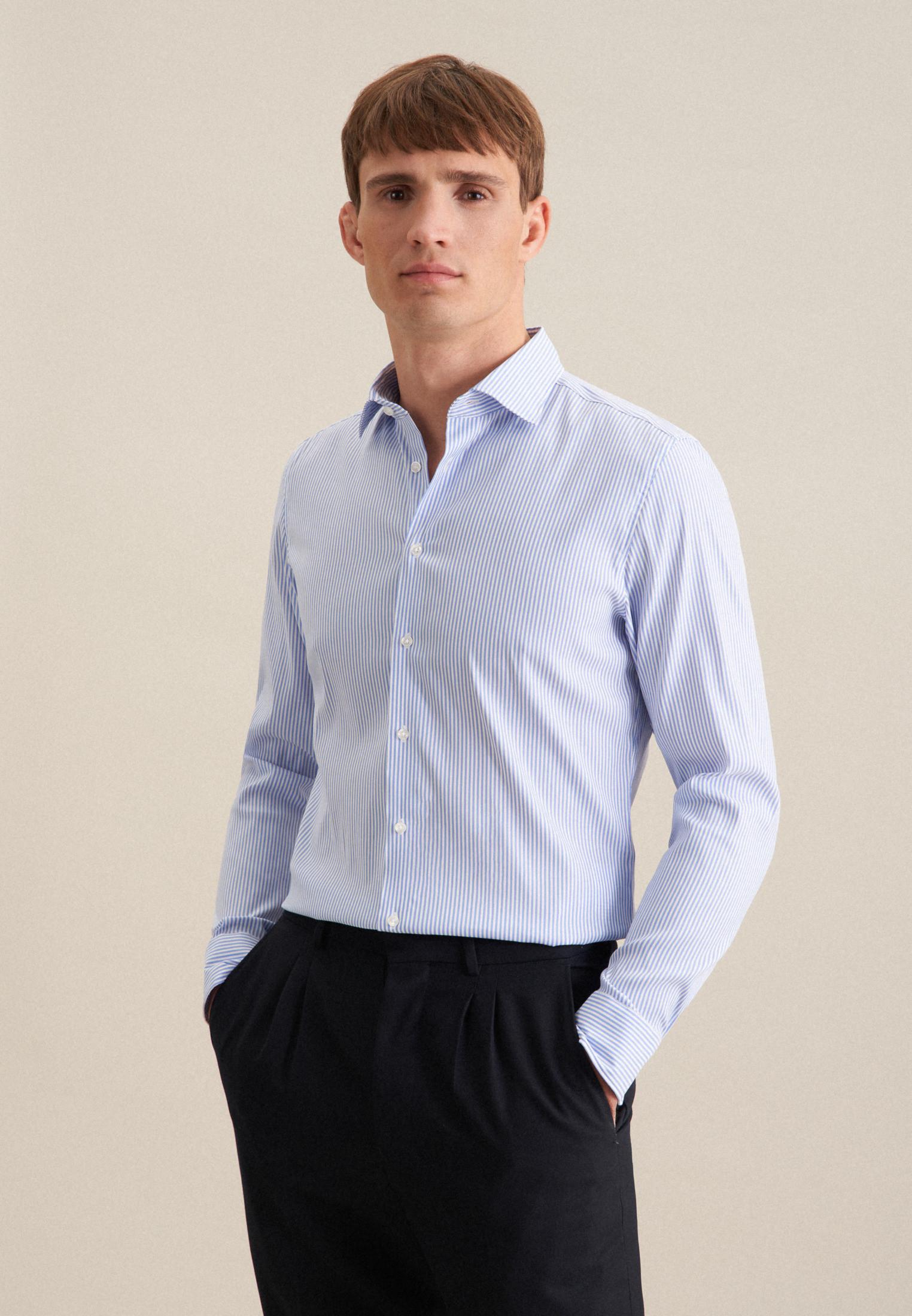Image of Performance-hemd Slim Fit Langarm Streifen Herren Hellblau 43