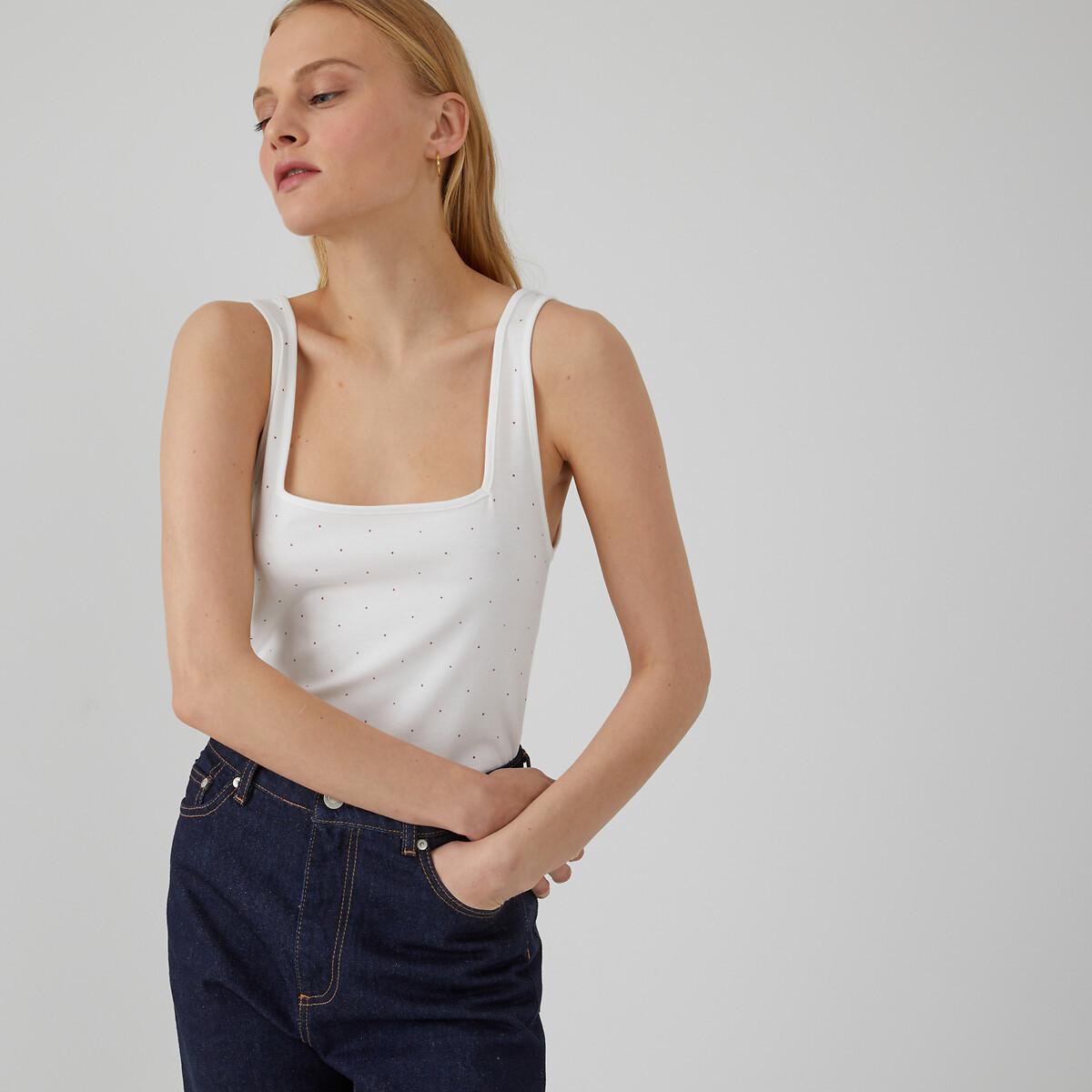 Image of Top Mit Karree-ausschnitt Und Tupfenmuster Damen Weiss Bedruckt XS