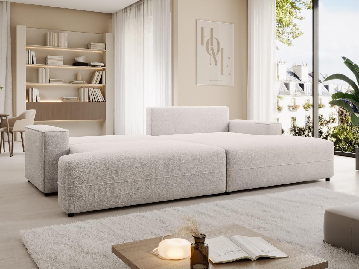 Vente-unique Ecksofa mit Schlaffunktion - Ecke rechts - Strukturstoff - Beige - BREGLIO  