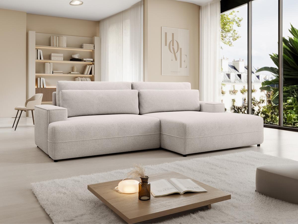 Vente-unique Ecksofa mit Schlaffunktion - Ecke rechts - Strukturstoff - Beige - BREGLIO  