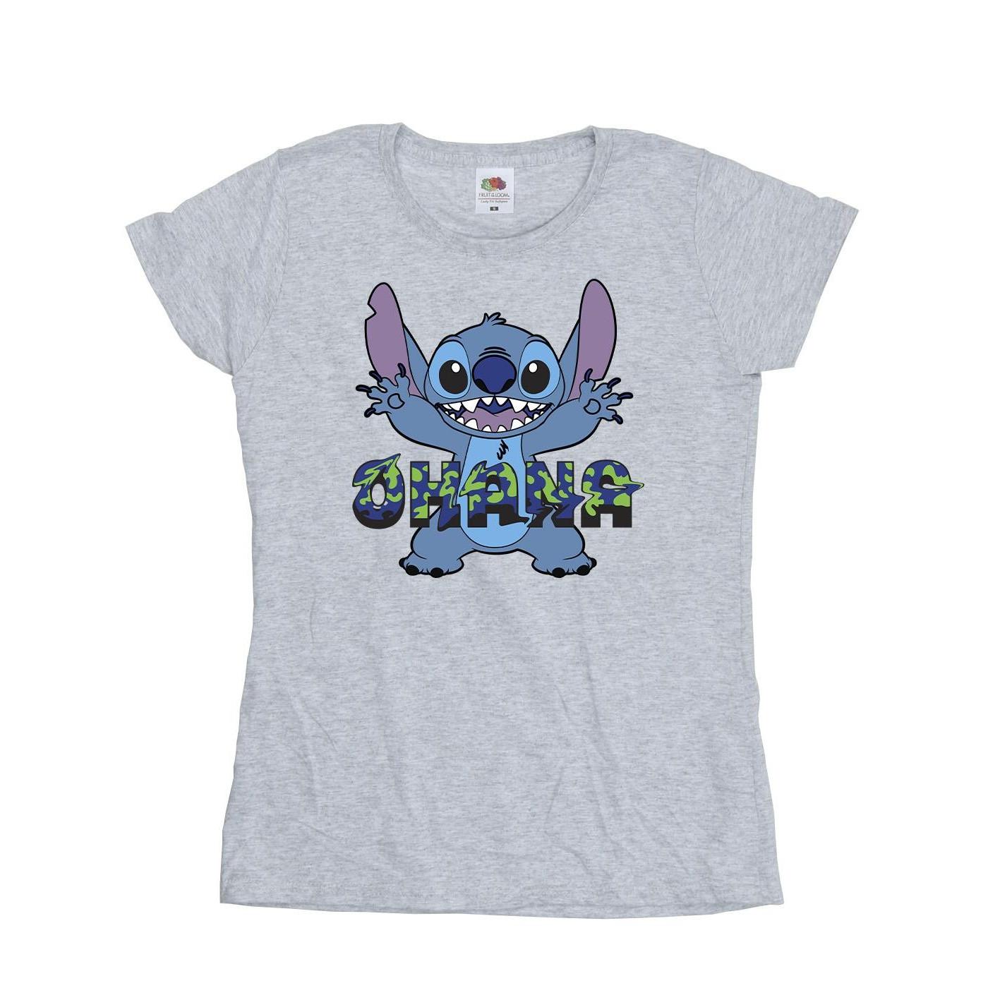 Image of Lilo And Stitch Ohana Blue Glitch Tshirt Damen Grau XXL