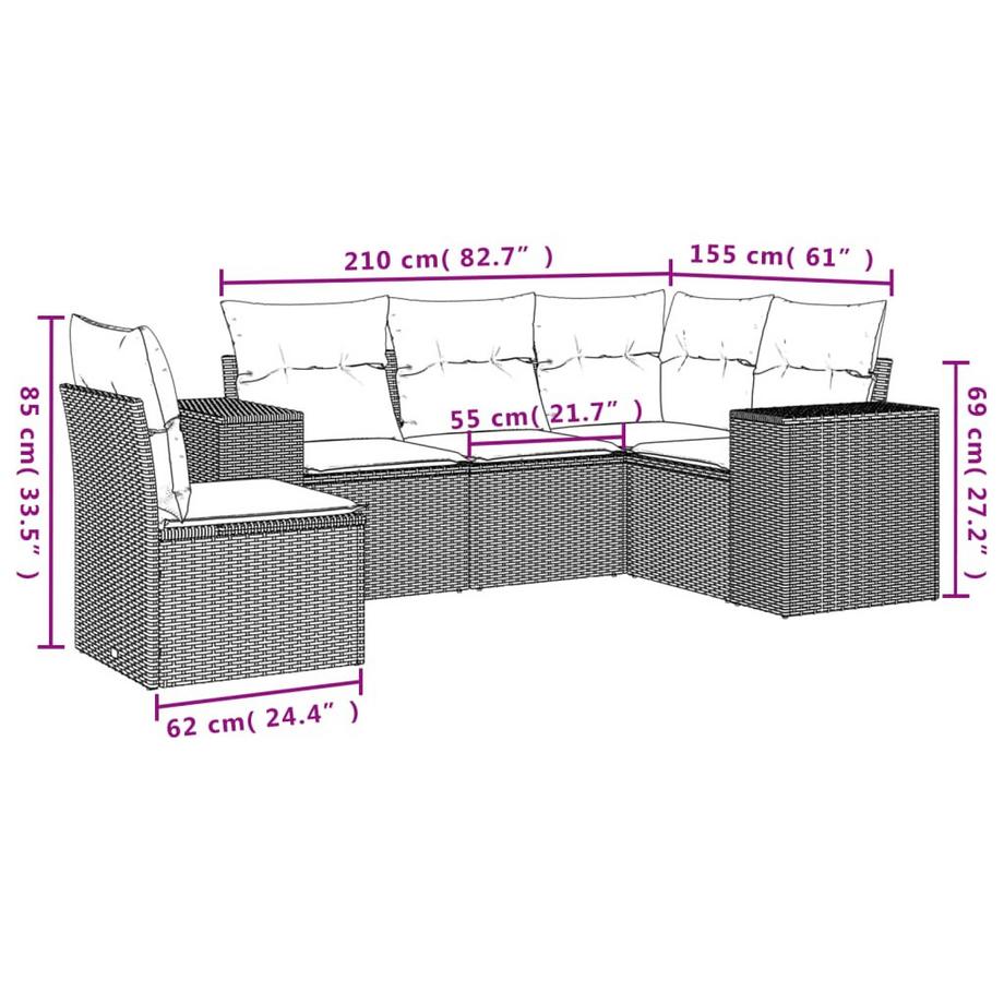 VidaXL Ensemble de canapés de jardin rotin synthétique  
