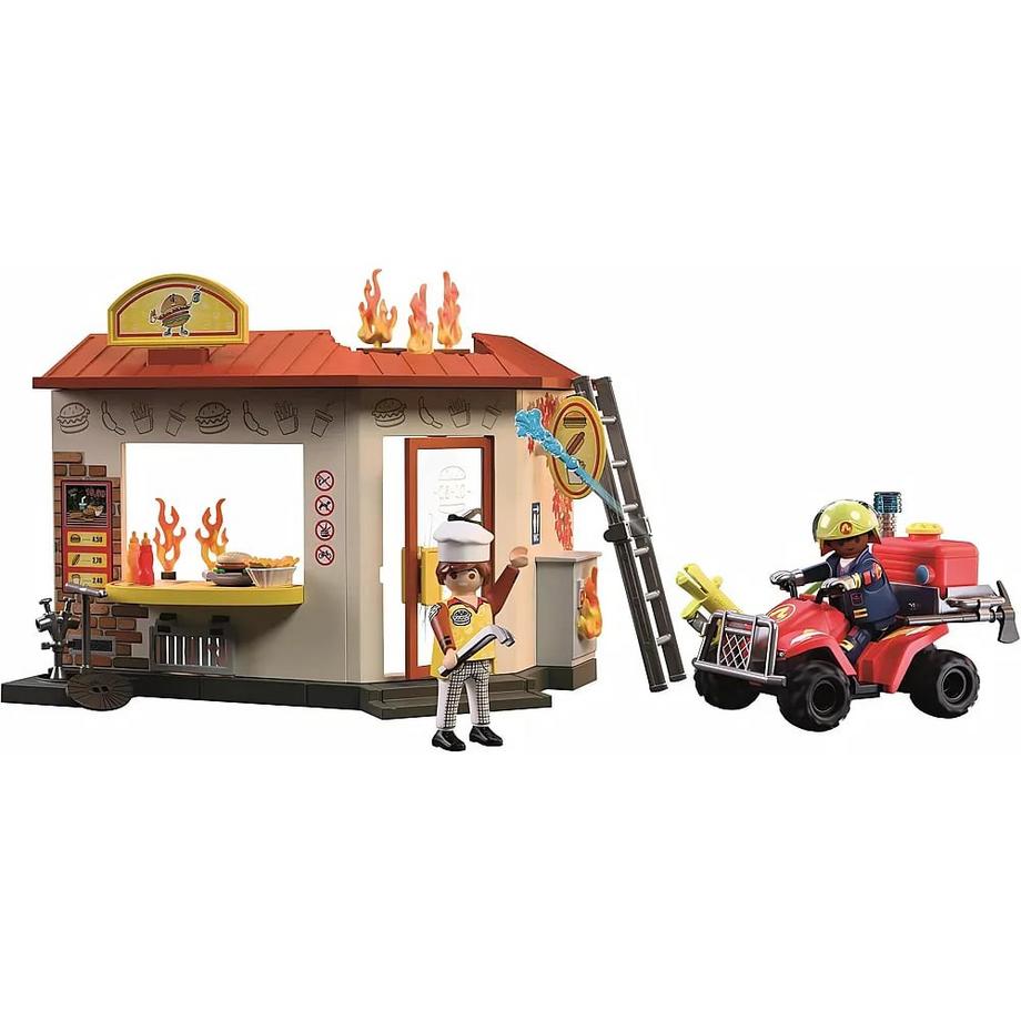 Playmobil  Quad dei pompieri con chiosco di hamburger 