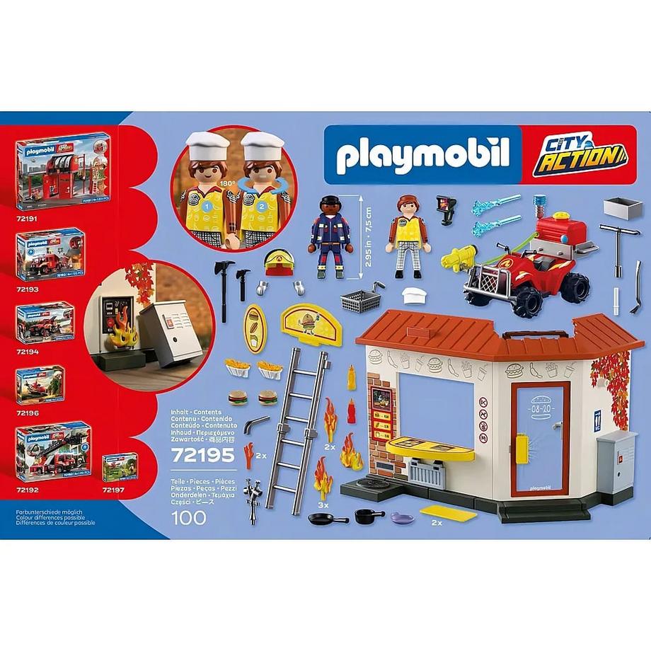 Playmobil  Quad dei pompieri con chiosco di hamburger 