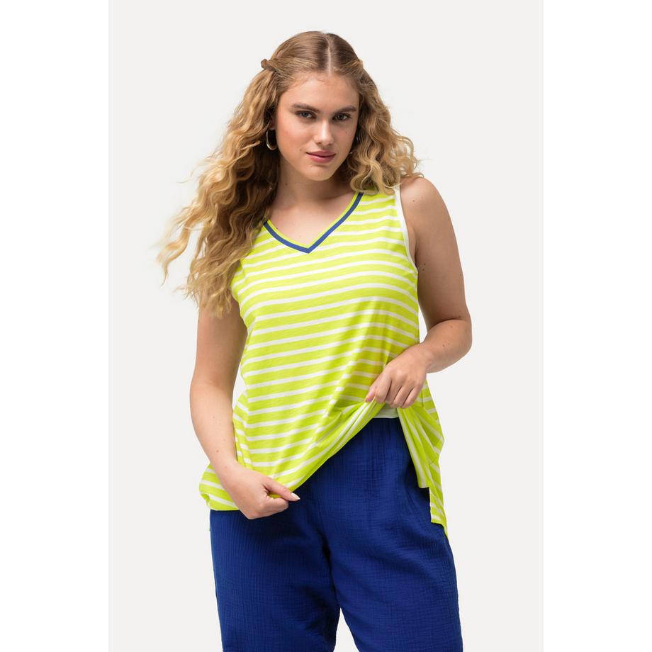 Ulla Popken Ringel A-Linie Ärmelloses V-Ausschnitt Top  